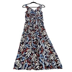 Lucky Brand sleeveless paisley ikat v-neck vacation boho long maxi dress size S
